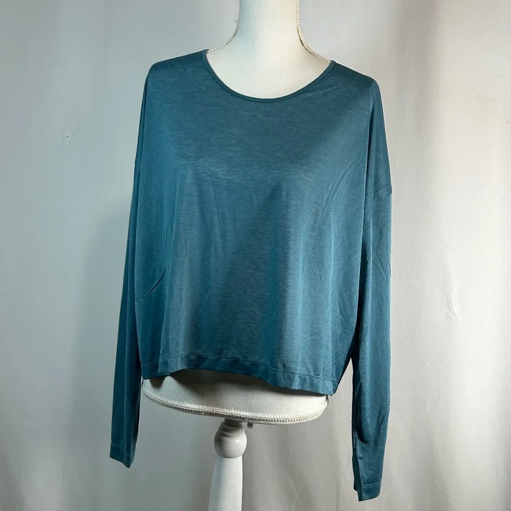 Athleta Long Sleeve Crew Neck Top Teal Blue XL Relaxed FitAthleta - Picture 1 of 7